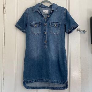Knee Length Denim Short Sleeve Shirt Dress